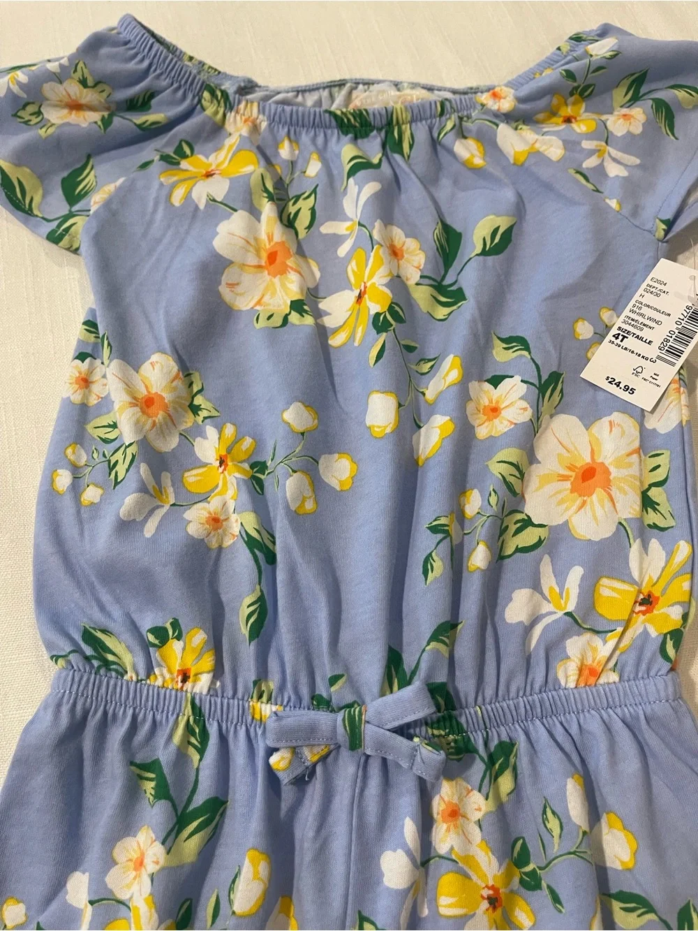 The Children's Place Light Blue Floral Romper with Elastic Waist